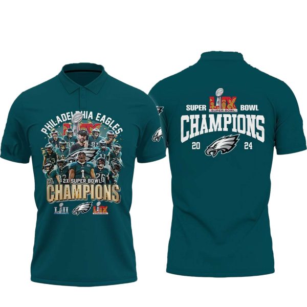 Eagles 2x Super Bowl Champions 2025 Polo Shirt