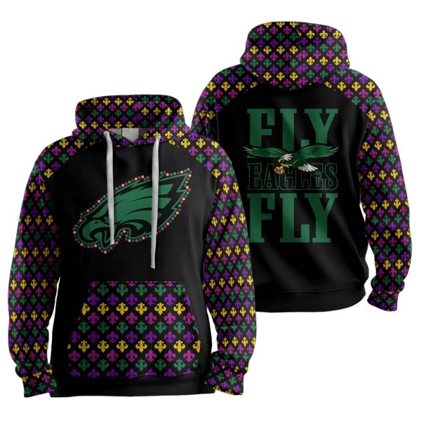 Eagles Mardi Gras Fly Eagles Fly Football Unisex Hoodie 1