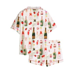Champagne Strawberries Macarons Romantic Pajama Set 2