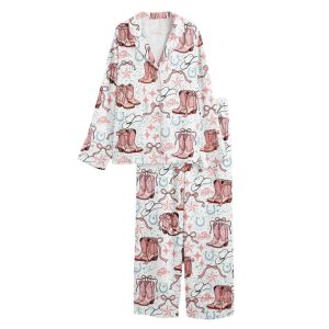 Coquette Cowgirl Boots And Bows Western Pajama Set
