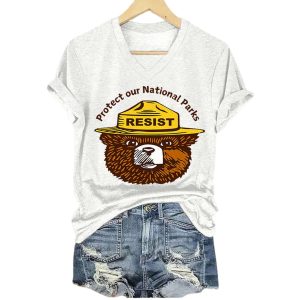 Resist Bear Protect Our National Parks V Neck Shirt 2