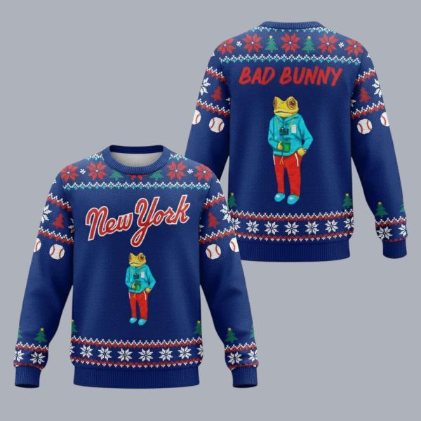 NY Mets Bad Bunny Christmas Ugly Sweater 2025