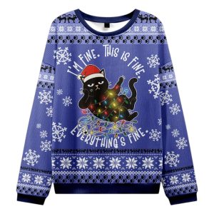 Black Cat Its Fine Im Fine Everything Is Fine Ugly Christmas Sweater 2025
