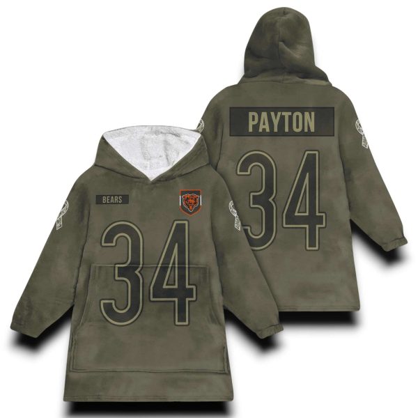 Bears Payto 34 Olive Salute To Service Football Blanket Hoodie 1