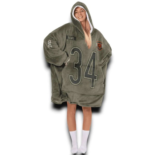 Bears Payto 34 Olive Salute To Service Football Blanket Hoodie 3