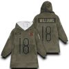 Bears Williams 18 Olive Salute To Service Football Blanket Hoodie 1