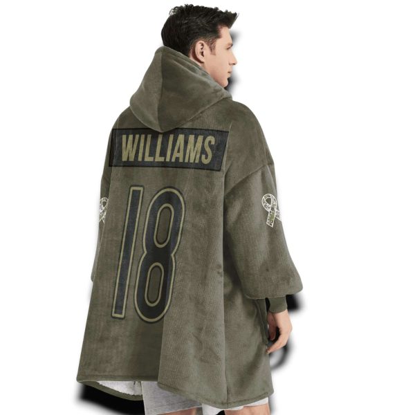 Bears Williams 18 Olive Salute To Service Football Blanket Hoodie 3