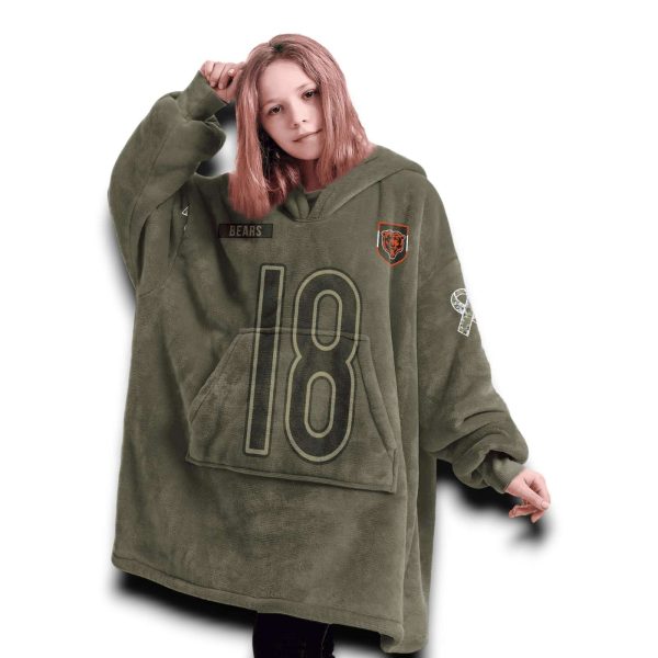 Bears Williams 18 Olive Salute To Service Football Blanket Hoodie