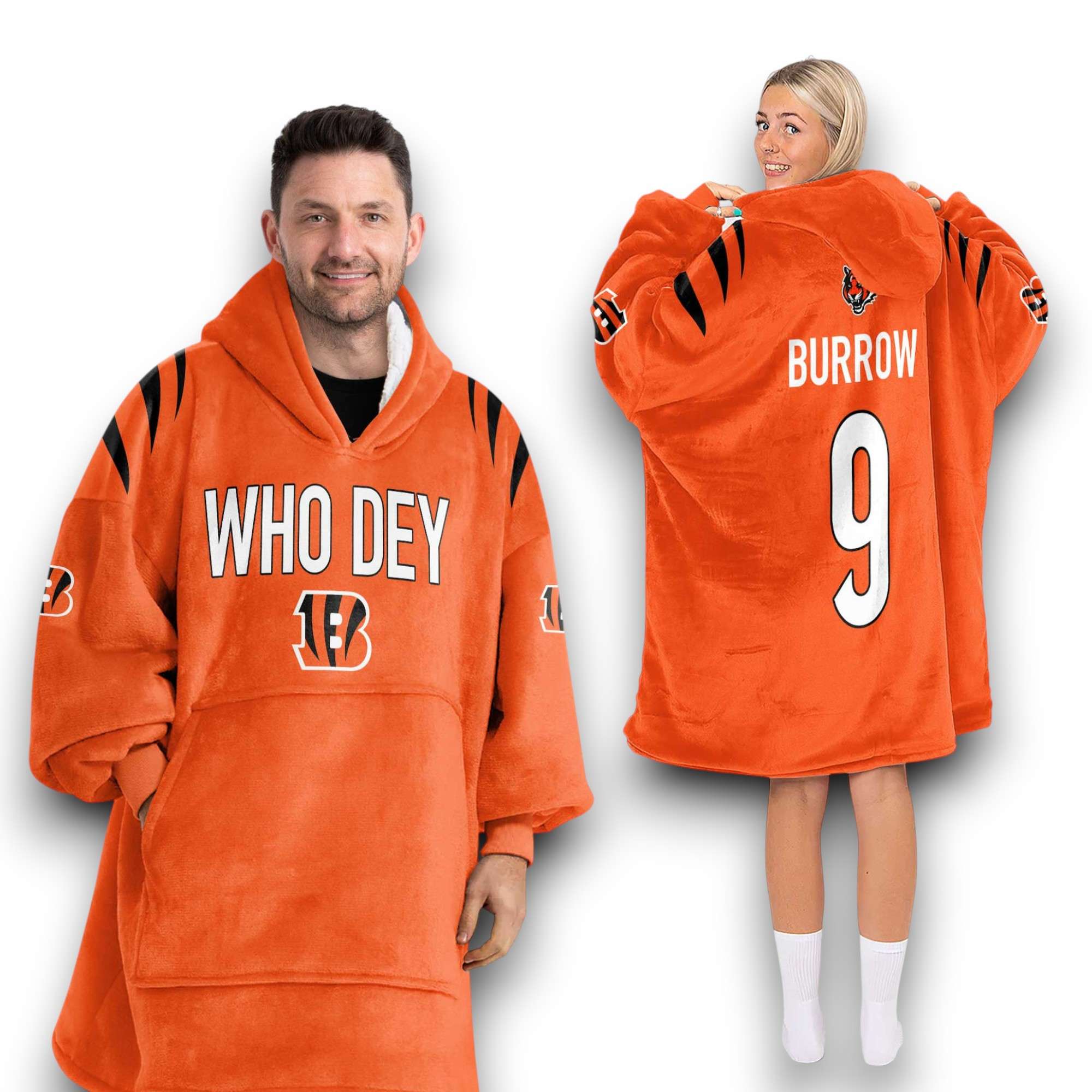 Bengals Who Dey Burrow 9 Football Unisex Blanket Hoodie 2 Bengals Who Dey Burrow 9 Football Unisex Blanket Hoodie
