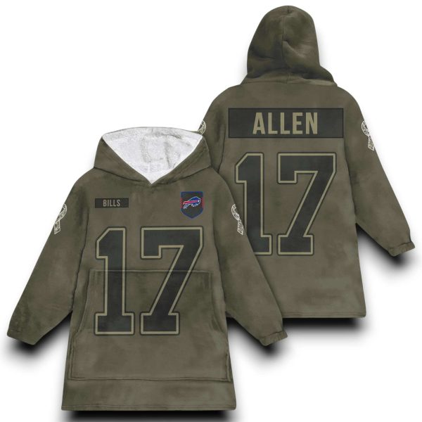 Bills Allen 17 Olive Salute To Service Football Blanket Hoodie 1