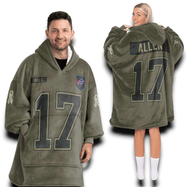 Bills Allen 17 Olive Salute To Service Football Blanket Hoodie 2