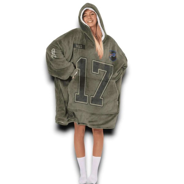 Bills Allen 17 Olive Salute To Service Football Blanket Hoodie 3