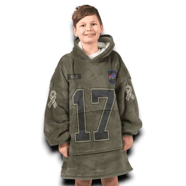 Bills Allen 17 Olive Salute To Service Football Blanket Hoodie 5