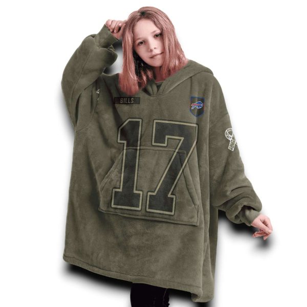 Bills Allen 17 Olive Salute To Service Football Blanket Hoodie