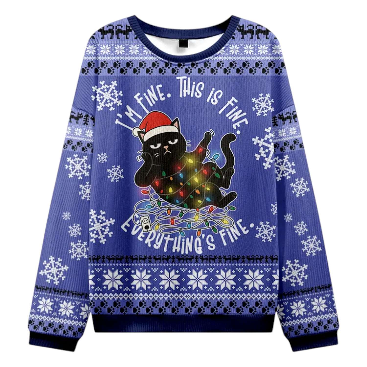 Black Cat Its Fine Im Fine Everything Is Fine Ugly Christmas Sweater 2025