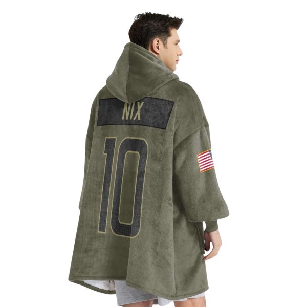 Broncos Nix 10 Olive Salute To Service Football Blanket Hoodie