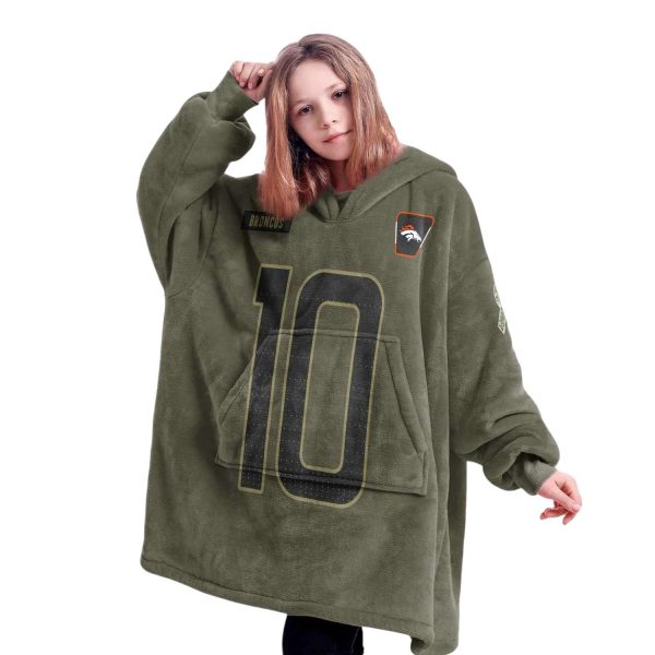 Broncos Nix 10 Olive Salute To Service Football Blanket Hoodie
