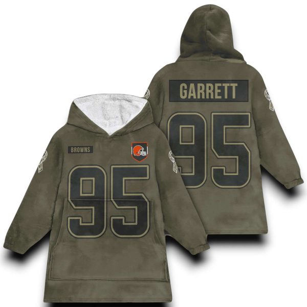 Browns Garrett 95 Olive Salute To Service Football Blanket Hoodie 1