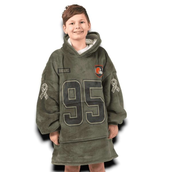 Browns Garrett 95 Olive Salute To Service Football Blanket Hoodie 5