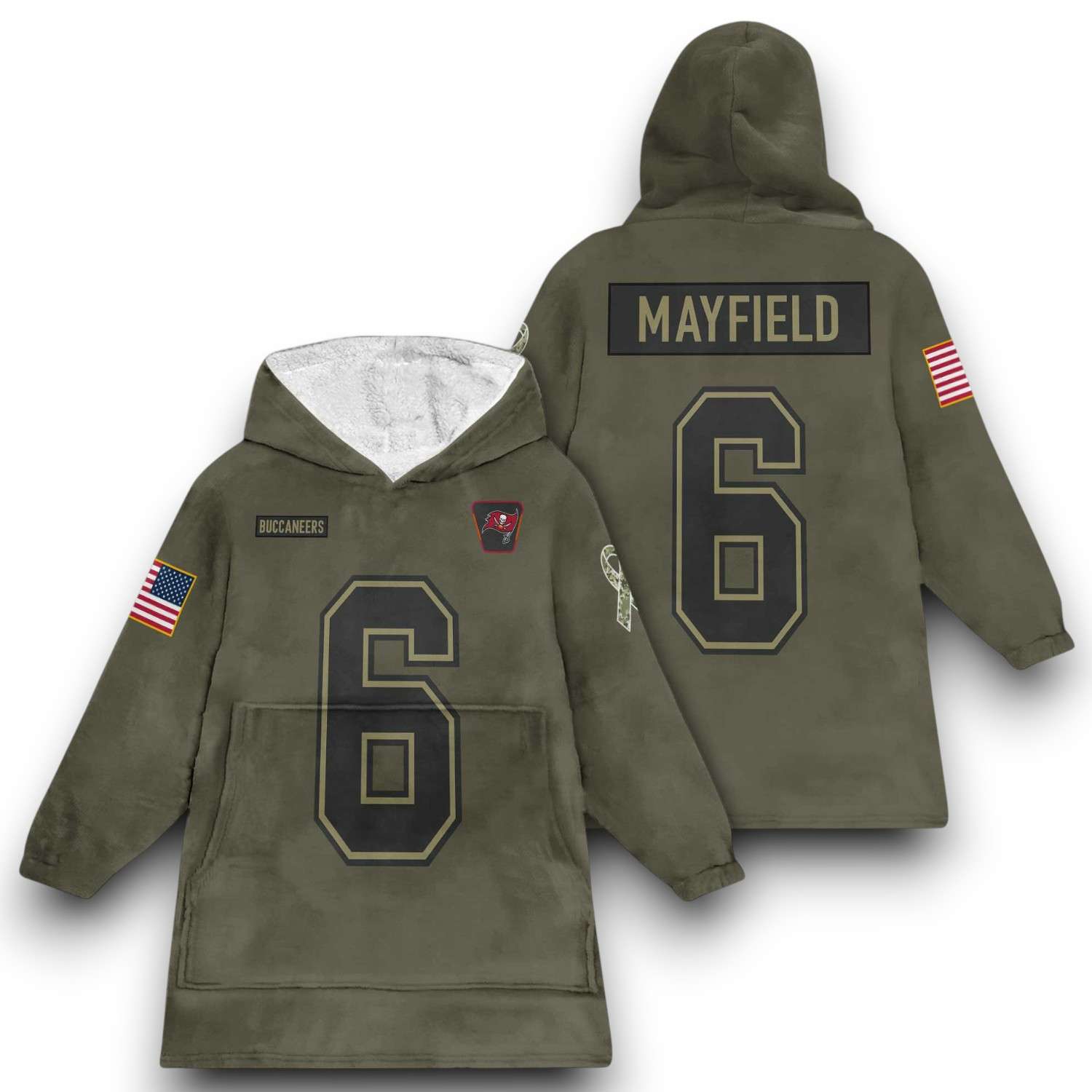 Buccaneers Mayfield 6 Olive Salute To Service Football Blanket Hoodie Buccaneers Mayfield 6 Olive Salute To Service Football Blanket Hoodie