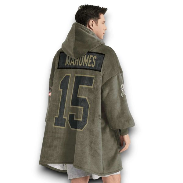 Chiefs Mahomes 15 Olive Salute To Service Football Blanket Hoodie
