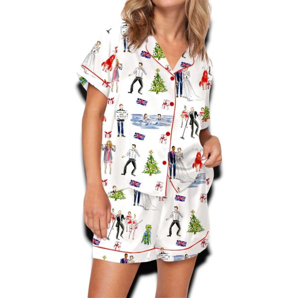 Christmas Love Actually Silky Satin Pajama Set For Women