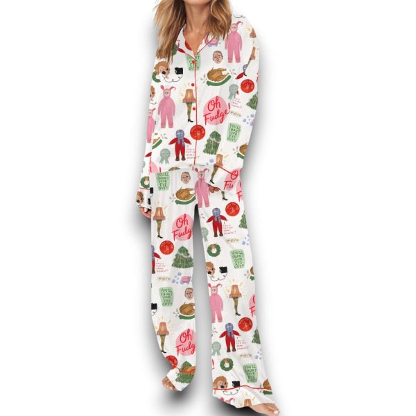Christmas Story Silky Satin Pajama Set For Women