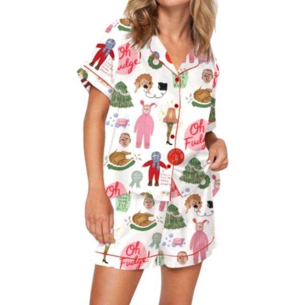 Christmas Story Silky Satin Pajama Set For Women