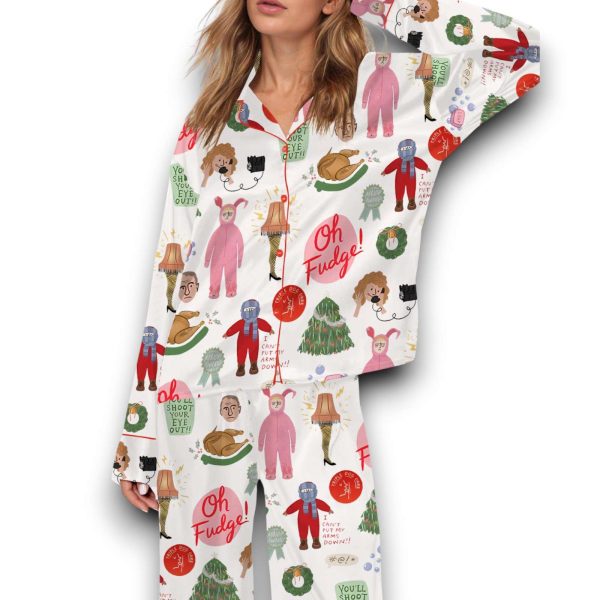 Christmas Story Silky Satin Pajama Set For Women