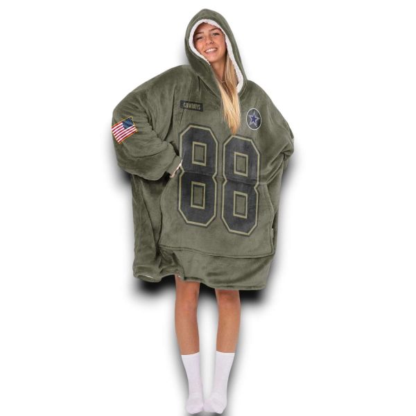 Cowboys Lamb 88 Olive Salute To Service Football Blanket Hoodie