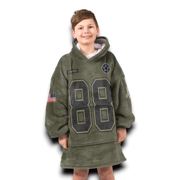 Cowboys Lamb 88 Olive Salute To Service Football Blanket Hoodie