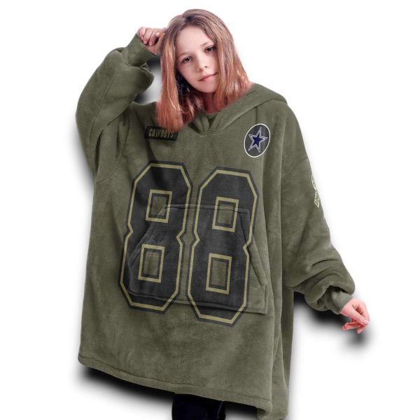 Cowboys Lamb 88 Olive Salute To Service Football Blanket Hoodie