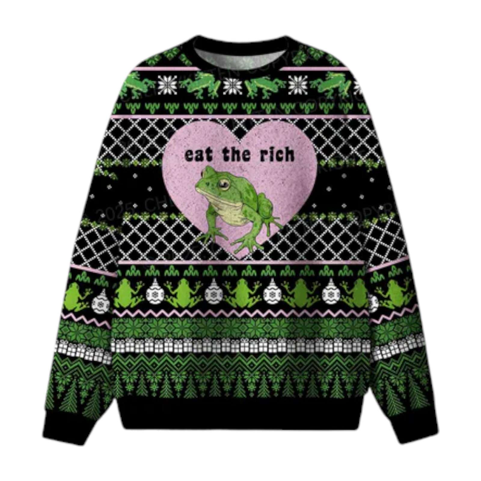 Eat The Rich Frog 2025 Ugly Christmas Sweater