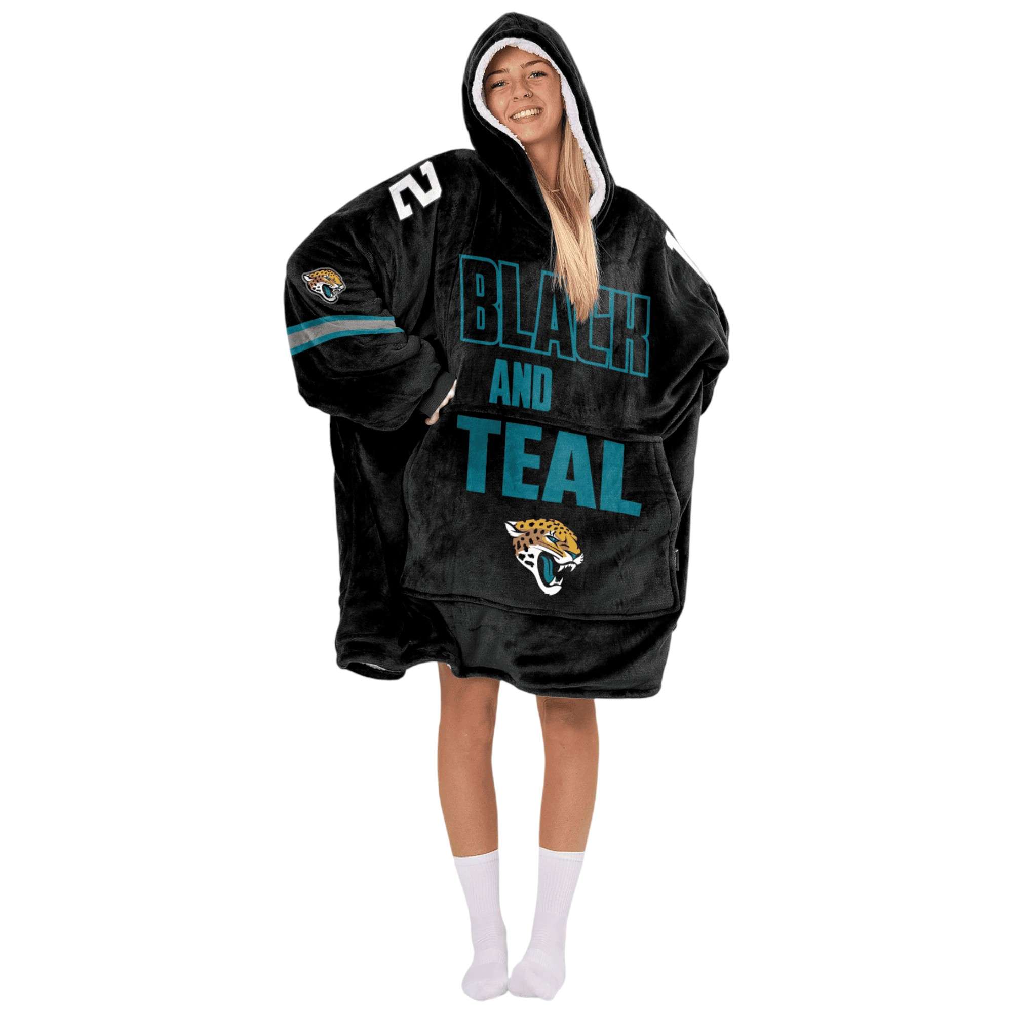 Jaguars Black And Teal Hunter 12 Football Unisex Blanket Hoodie 3 Jaguars Black And Teal Hunter 12 Football Unisex Blanket Hoodie