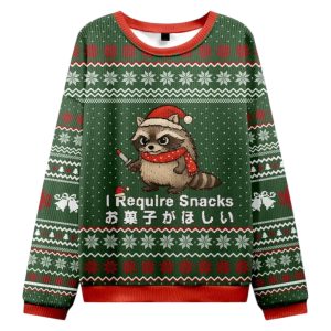 Raccoons I Require Snacks Christmas Ugly Sweater 2025 1