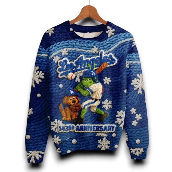 LA Dodgers 143rd Anniversary Grnch Ugly Christmas Sweater 2025