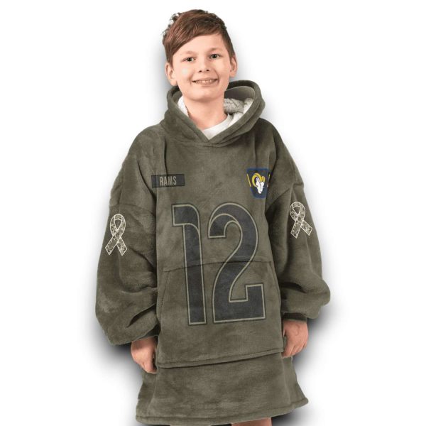 LA Rams Nacua 12 Olive Salute To Service Football Blanket Hoodie