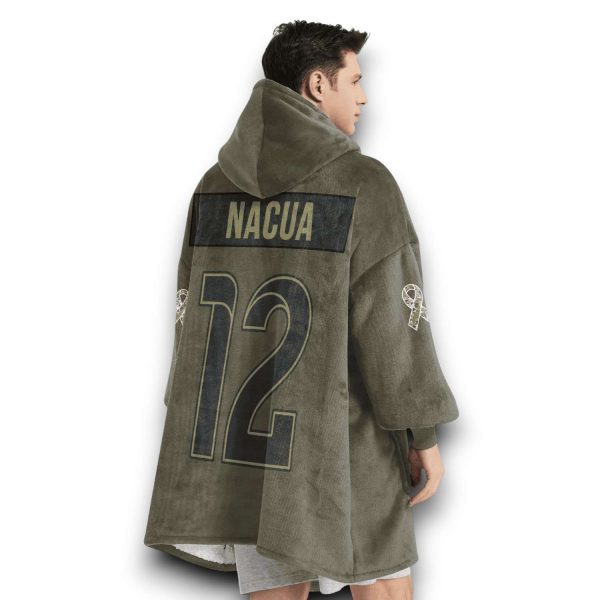 LA Rams Nacua 12 Olive Salute To Service Football Blanket Hoodie
