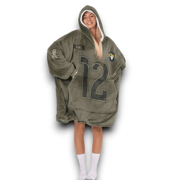LA Rams Nacua 12 Olive Salute To Service Football Blanket Hoodie