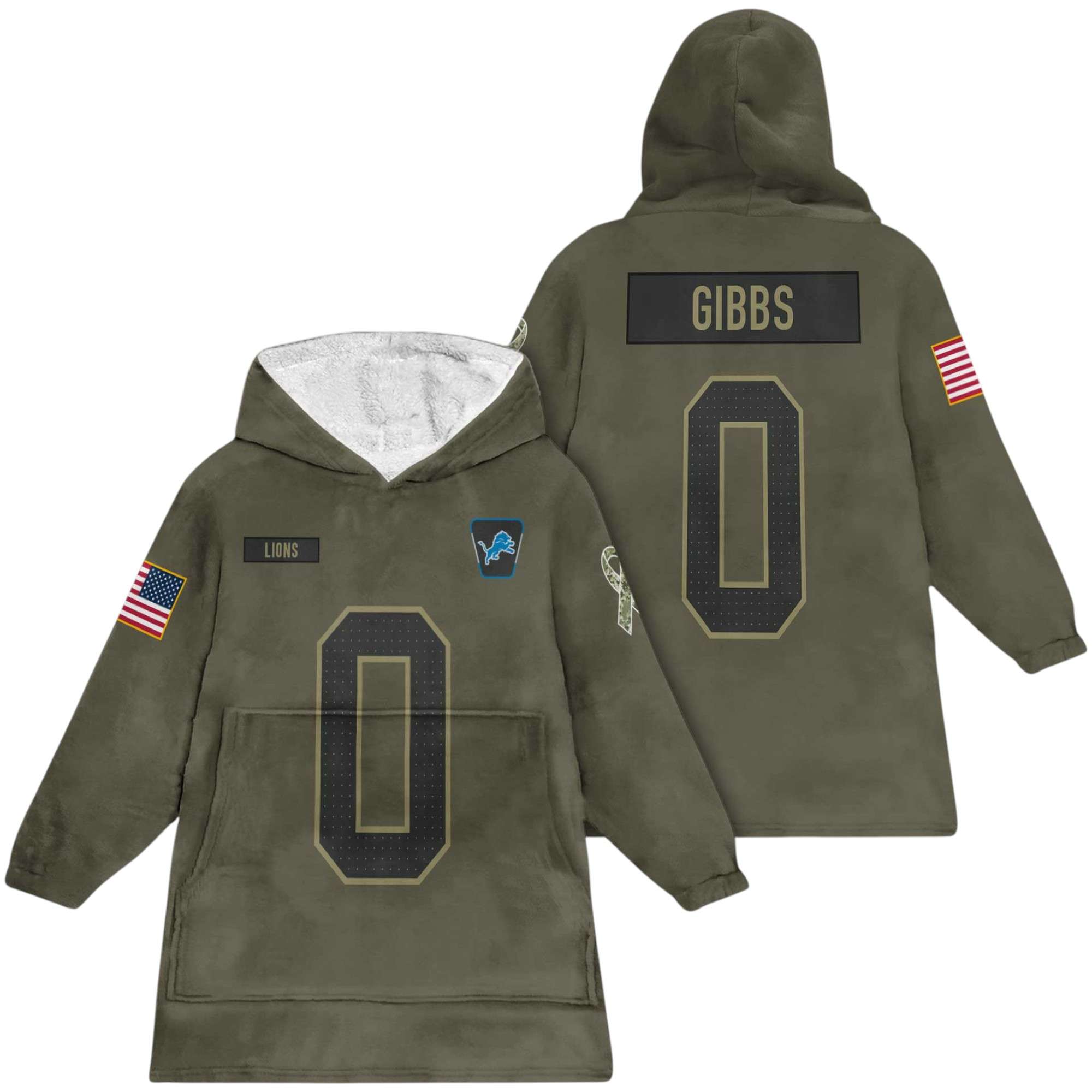 Lions Gibbs 0 Olive Salute To Service Football Unisex Blanket Hoodie 1 Lions Gibbs 0 Olive Salute To Service Football Unisex Blanket Hoodie