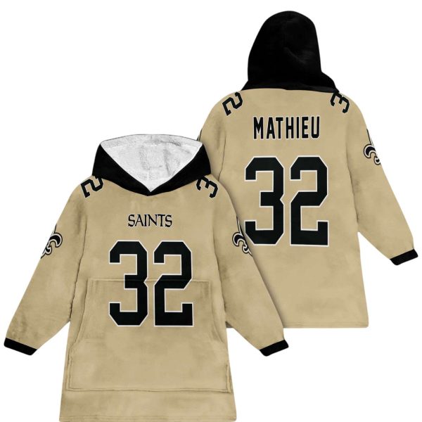 NO Saints Football Mathieu 32 Unisex Blanket Hoodie 1