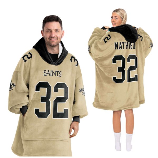 NO Saints Football Mathieu 32 Unisex Blanket Hoodie 2