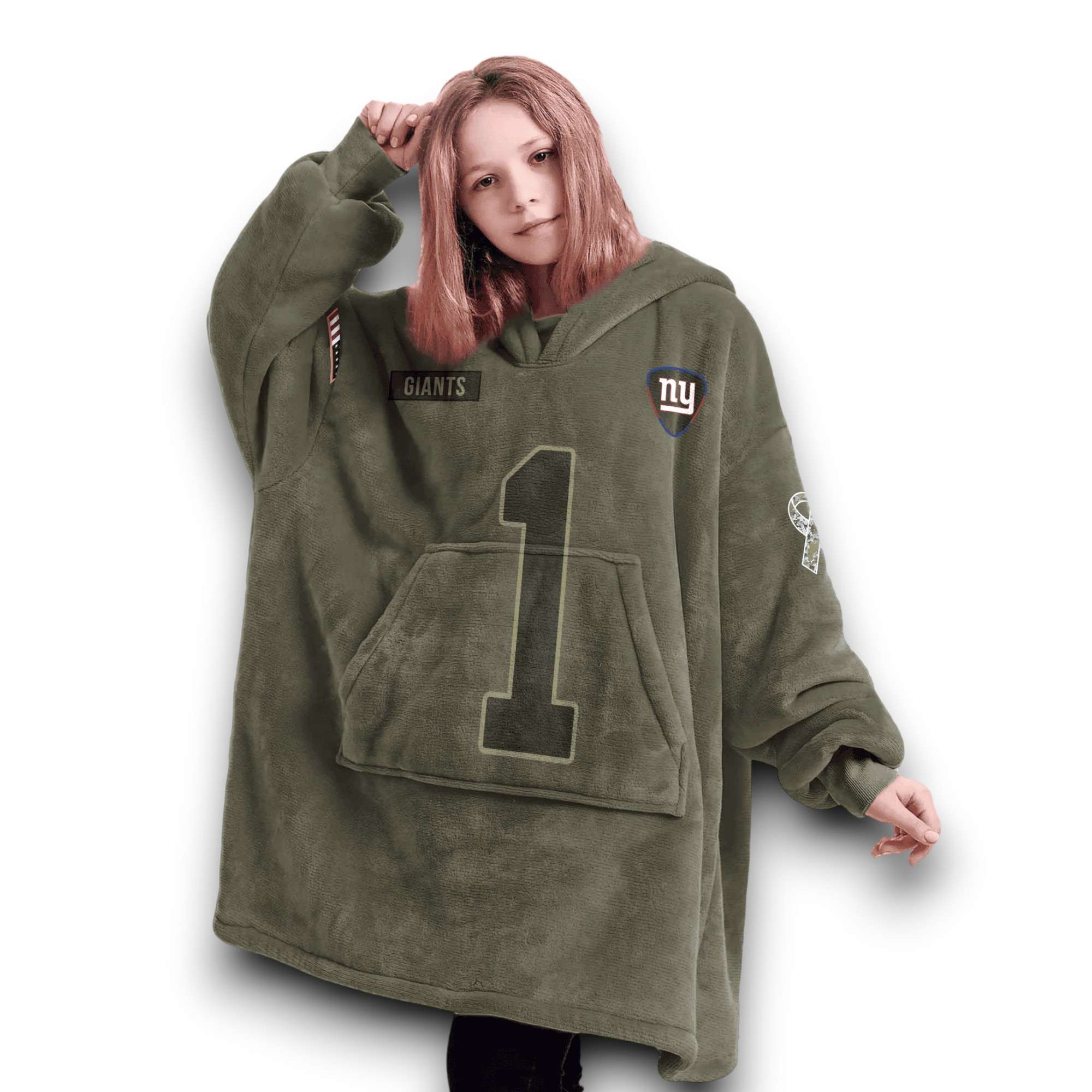 NY Giants Nabers 1 Olive Salute To Service Football Unisex Blanket Hoodie 5 NY Giants Nabers 1 Olive Salute To Service Football Unisex Blanket Hoodie