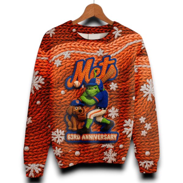 NY Mets 63rd Anniversary Grnch Ugly Christmas Sweater 2025