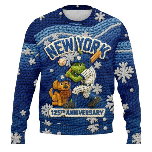 NY Yankees 125th Anniversary Grnch Ugly Christmas Sweater 2025