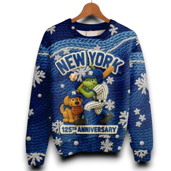 NY Yankees 125th Anniversary Grnch Ugly Christmas Sweater 2025