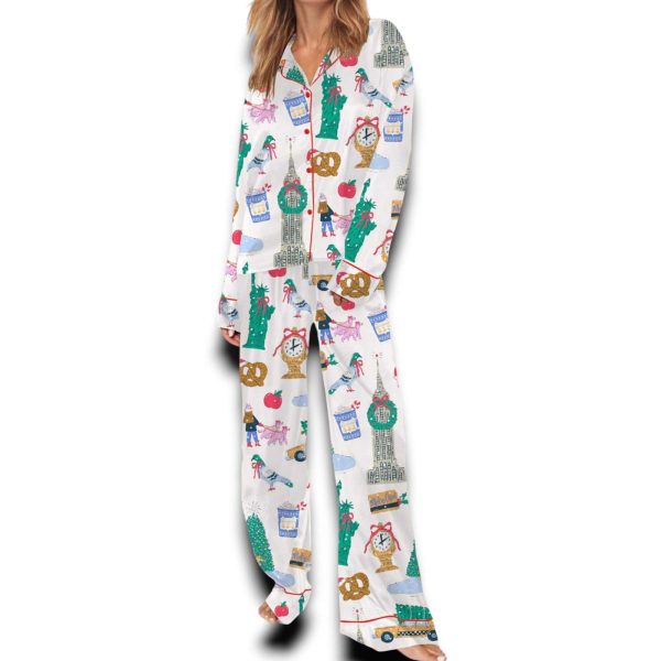 New York City Christmas Silky Satin Pajama Set For Women
