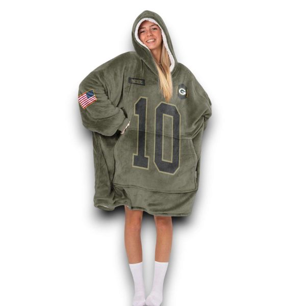 Packers Love 10 Olive Salute To Service Football Blanket Hoodie