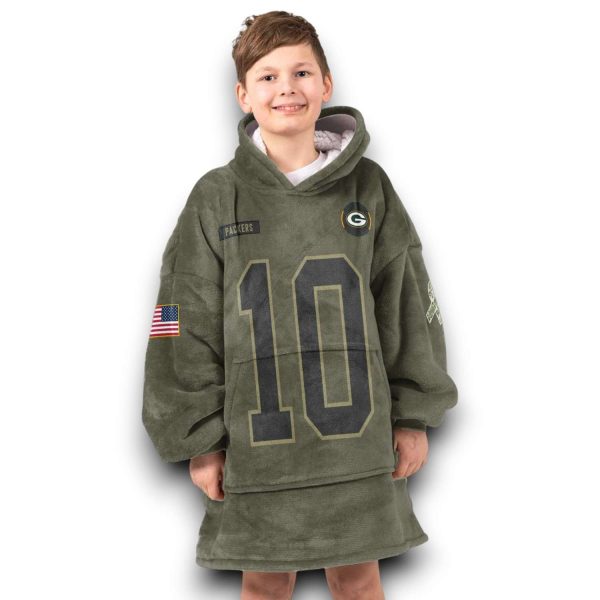 Packers Love 10 Olive Salute To Service Football Blanket Hoodie
