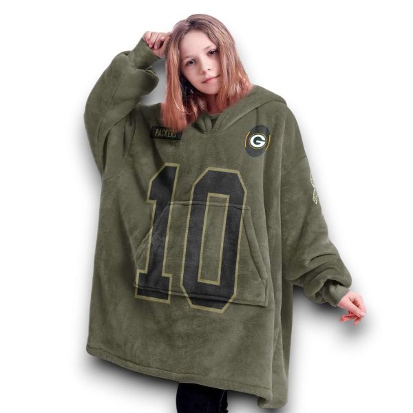 Packers Love 10 Olive Salute To Service Football Blanket Hoodie